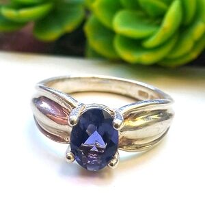 Vintage Iolite And Sterling Silver Solitaire Ring